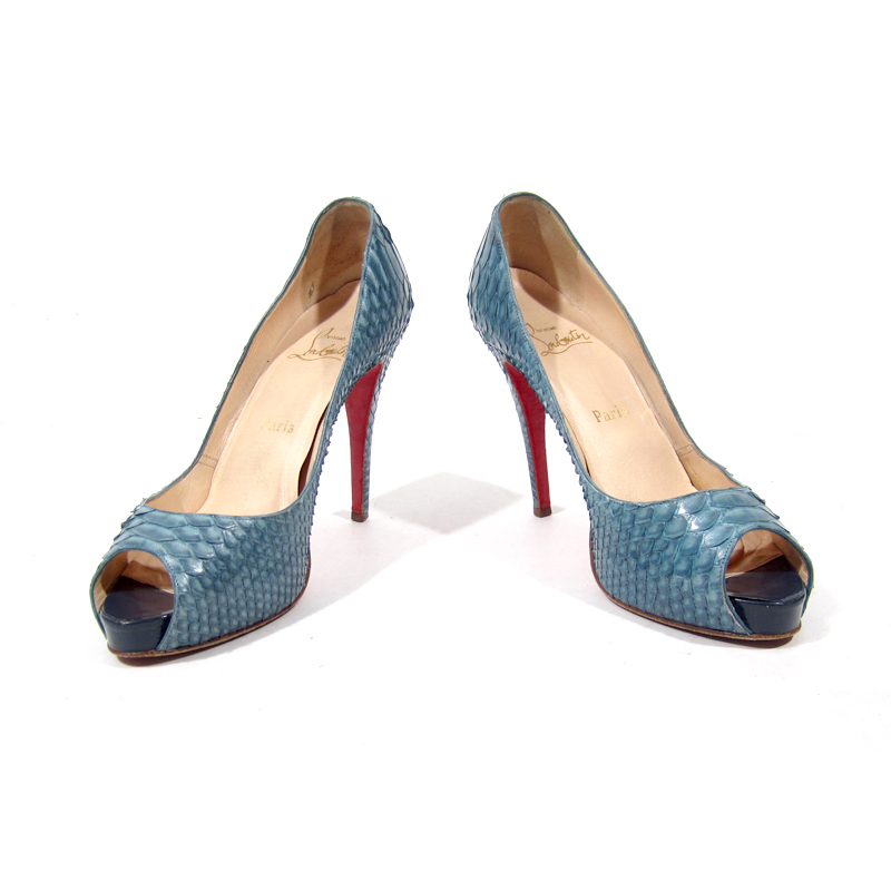 Blue Snakeskin Peep Toe Pump - Size 39 -